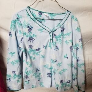 Adonna Light Blue Floral Fleece Pajama Top